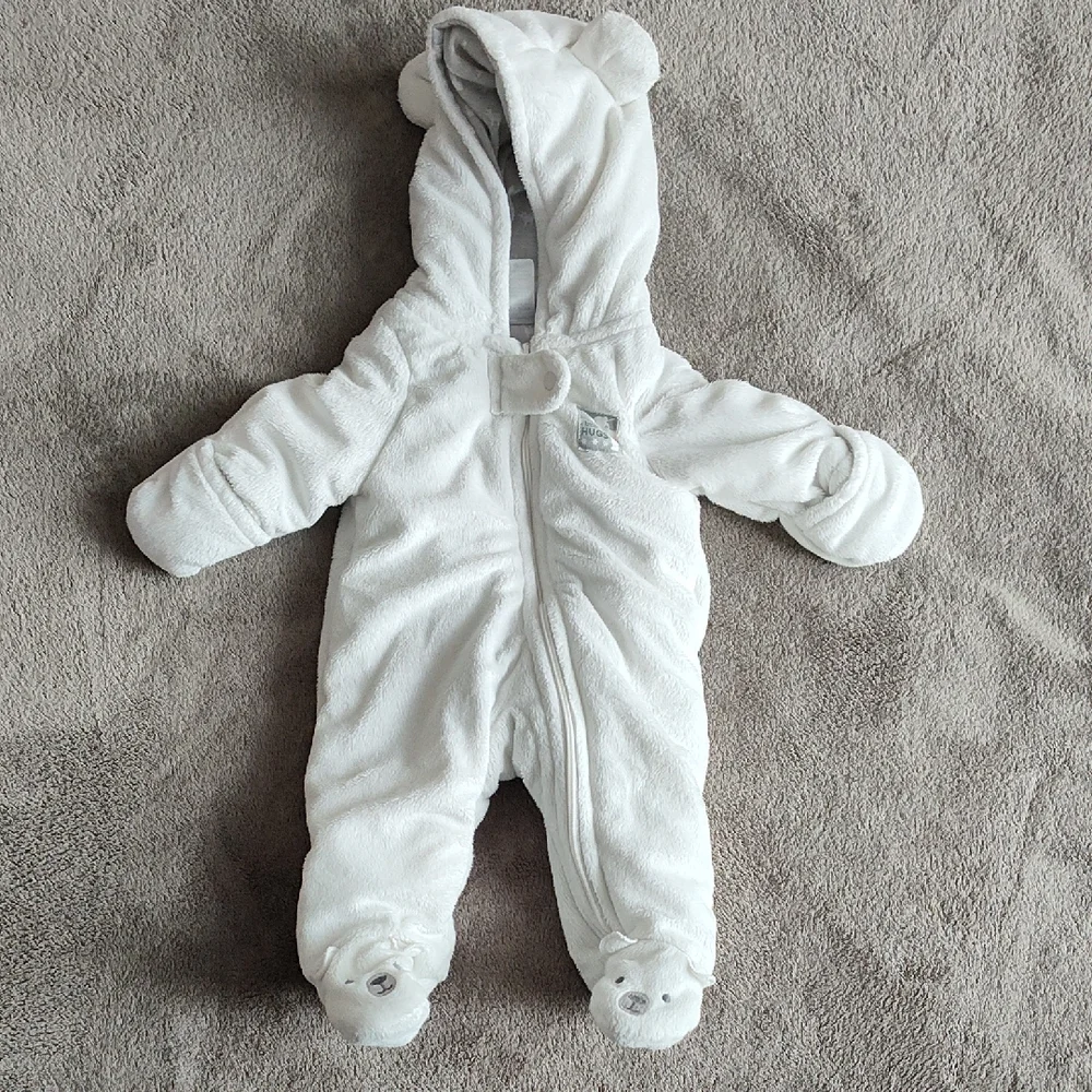 Carter's White Plush Hooded Footed One-Piece with Ears
